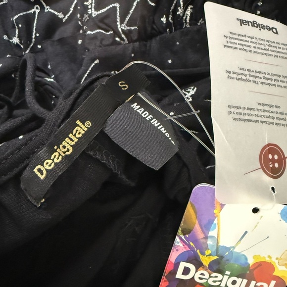 DESIGUAL black slip dress with silver sparkle outer space star constellations S - Picture 14 of 15